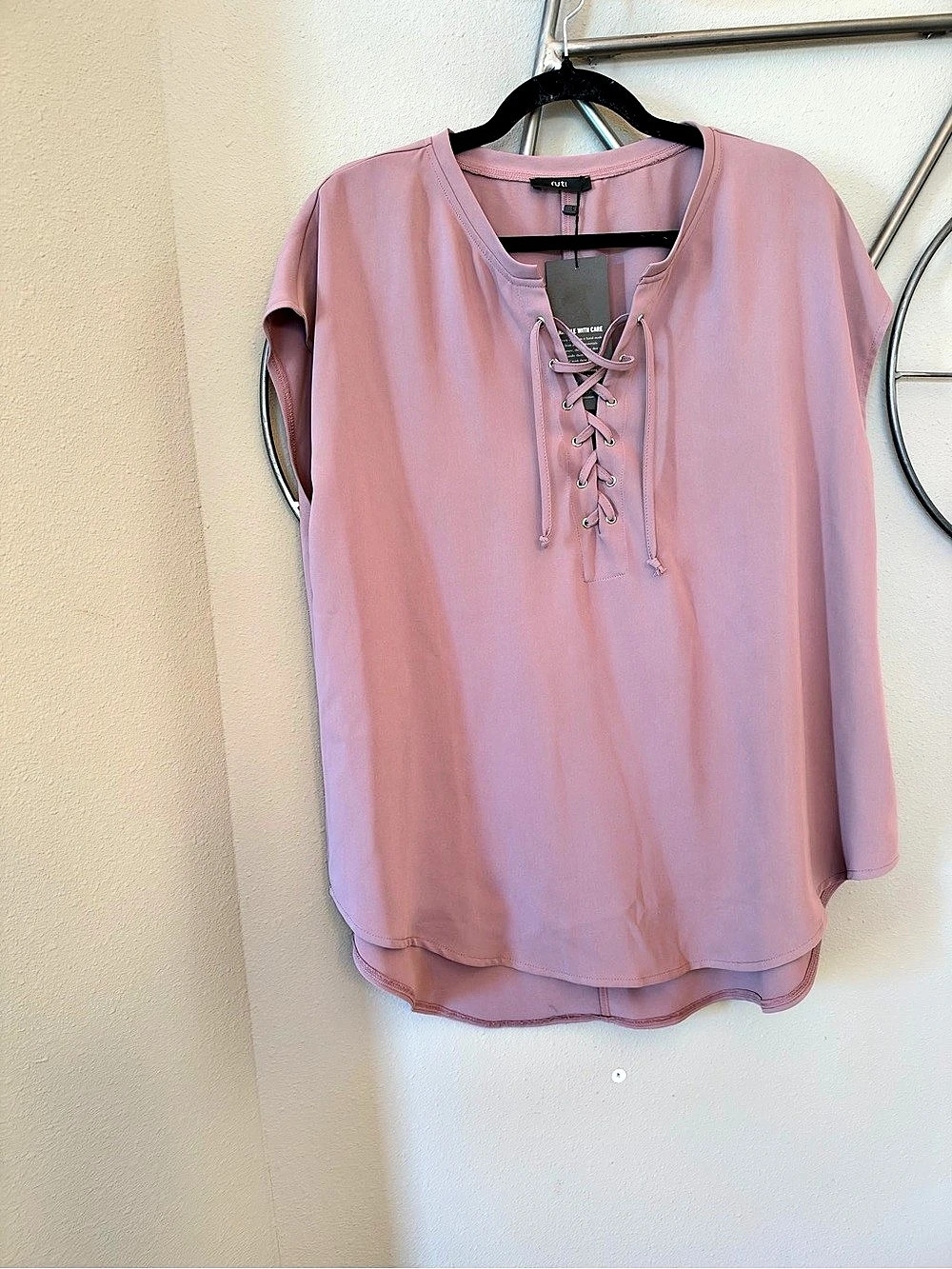 Ruti Laced Up Tuck In Blouse Lace-Up Blouse in Pink Size 4 NWT